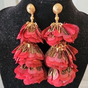 Kendra Scott "Lenni" Feather Statement Earrings, Merlot and Rose Gold.